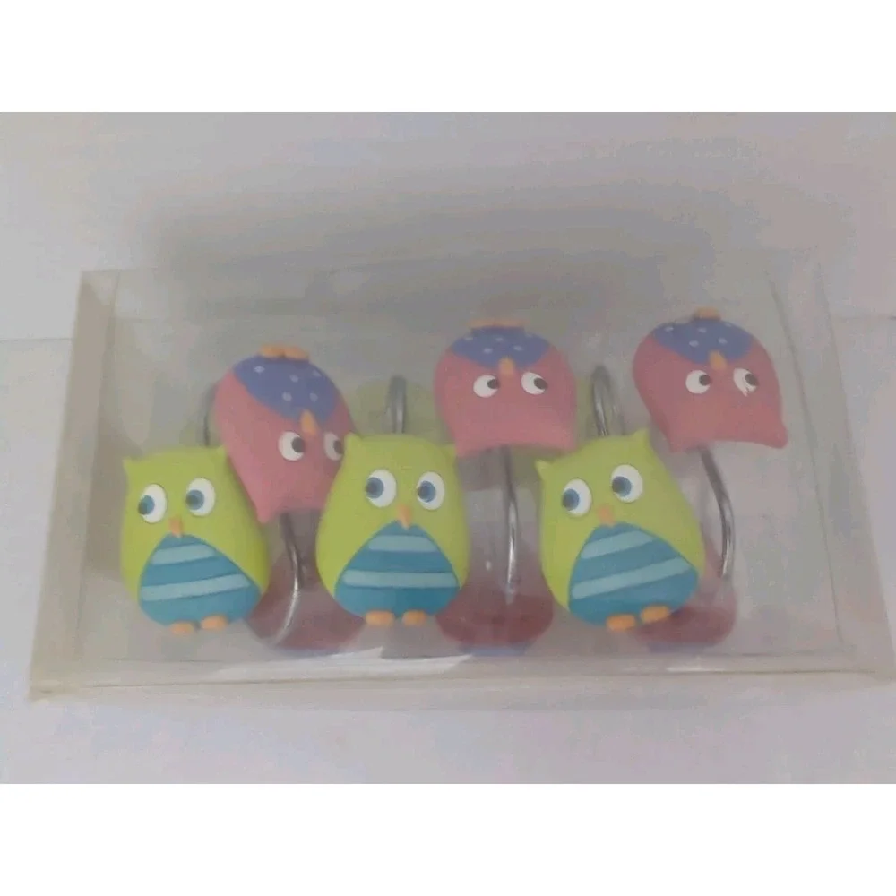 Mainstays Whooty Hoot Set of 12 Pink And Green Owl Shower Curtain Hooks New